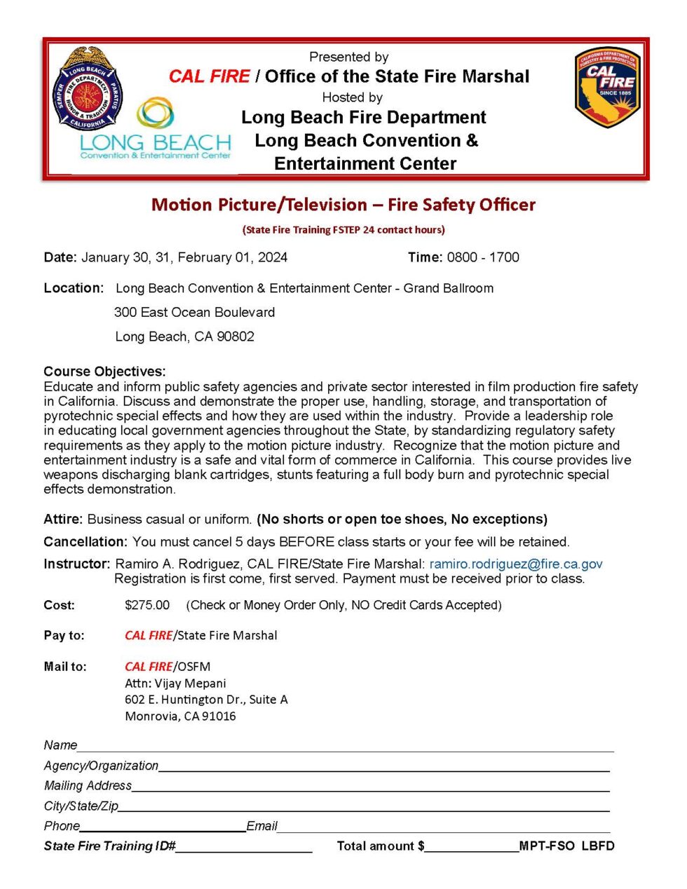 Motion Picture/Television Fire Safety Officer Training, hosted by